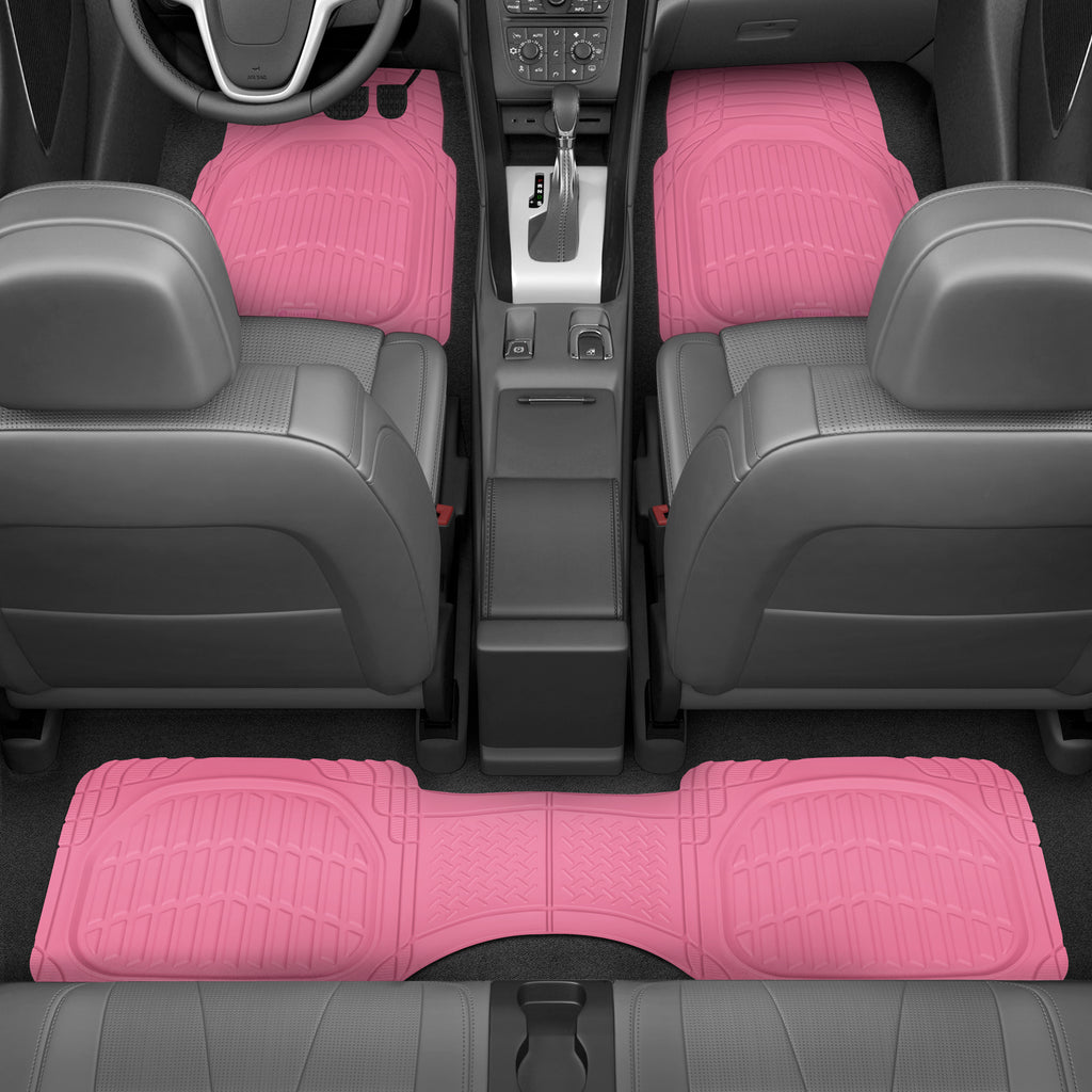 3-Piece Front Floor Mats and Rear Floor Mats - Heavy Duty Deep Dish - Pink - Pink