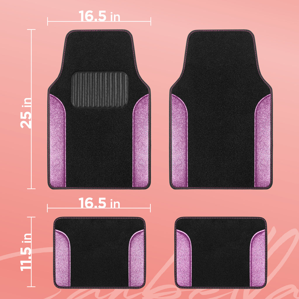 4-Piece Sparkle Glitter Front Floor Mats & Rear Floor Mats - Purple - Purple