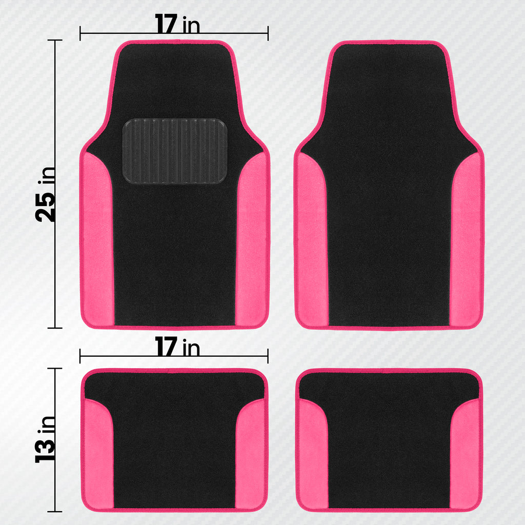 4-Piece Two-Tone Soft Carpet Front Floor Mats & Rear Floor Mats - Pink