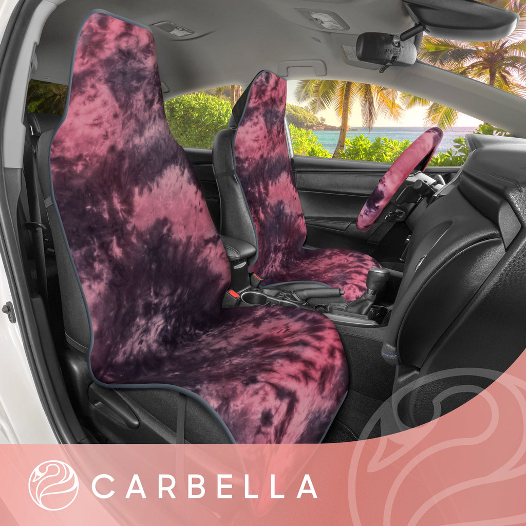 [Bundle] 2-Pack Tie-Dye Front Seat Covers & Steering Wheel Cover (Standard 14.5" - 15.5")