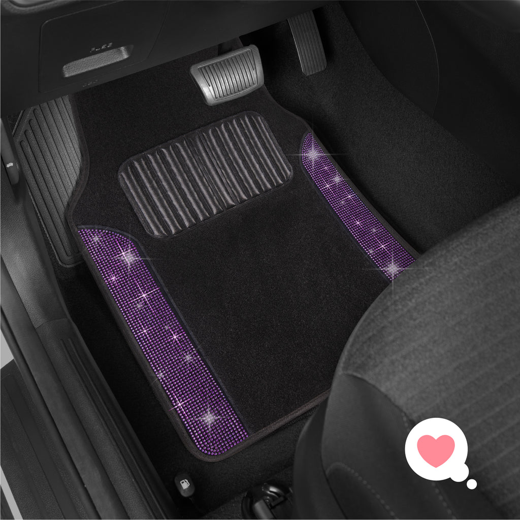 4-Piece Diamond Bling Front Floor Mats & Rear Floor Mats - Purple - Purple