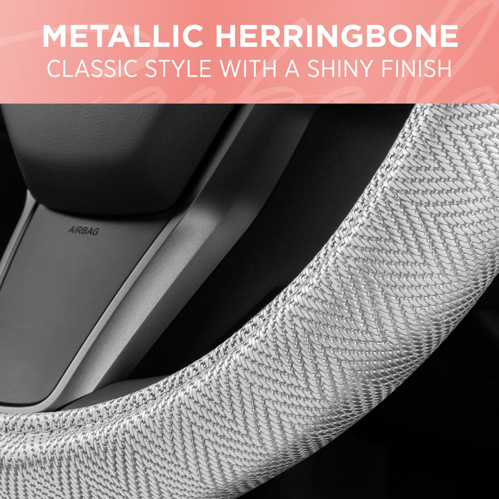 Metallic Herringbone Steering Wheel Cover (Standard 14.5" - 15.5")