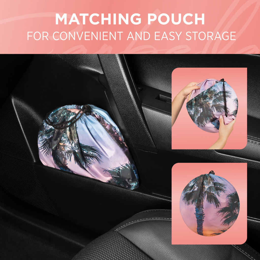 Sunset Palms Front Windshield Sunshade (Jumbo 64" x 32") - Rainbow Sunset