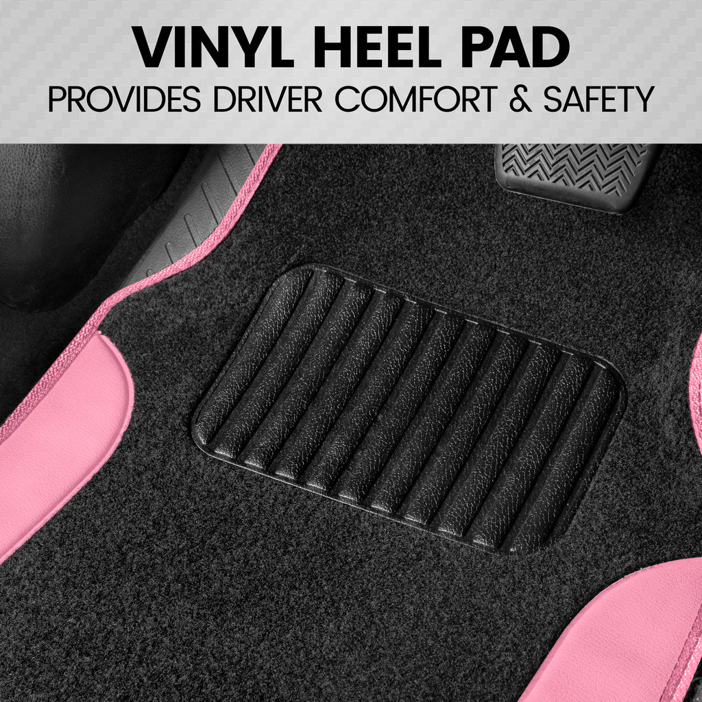 4-Piece Carpet Leatherette Front Floor Mats & Rear Floor Mats - Pink - Pink