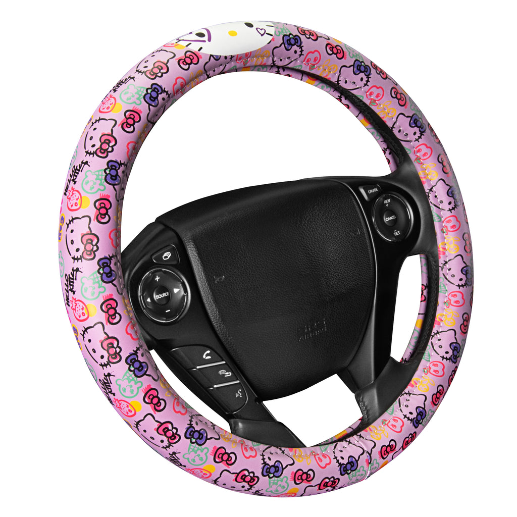 Sanrio Hello Kitty Steering Wheel Cover, Official Sanrio Car Steering Wheel Cover with Universal Size 14.5 - 15.5, Cute Steering Wheel Cover for Women, Hello Kitty & Friends Car Accessories (Lavender Print)