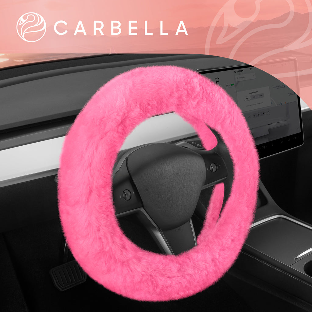 Plush Faux Fur Steering Wheel Cover (Standard 14.5" - 15.5") - Pink - Pink