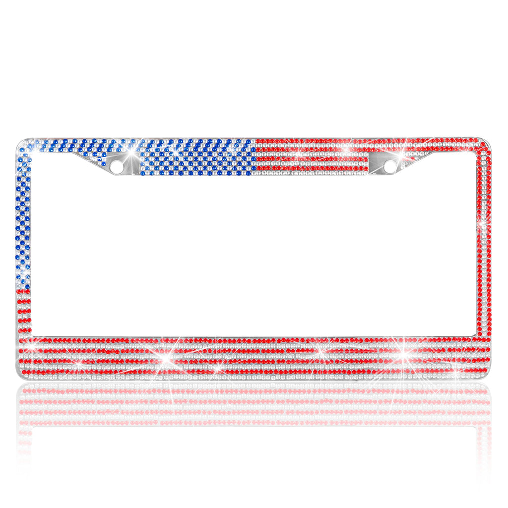 USA Flag Crystal License Plate Frame