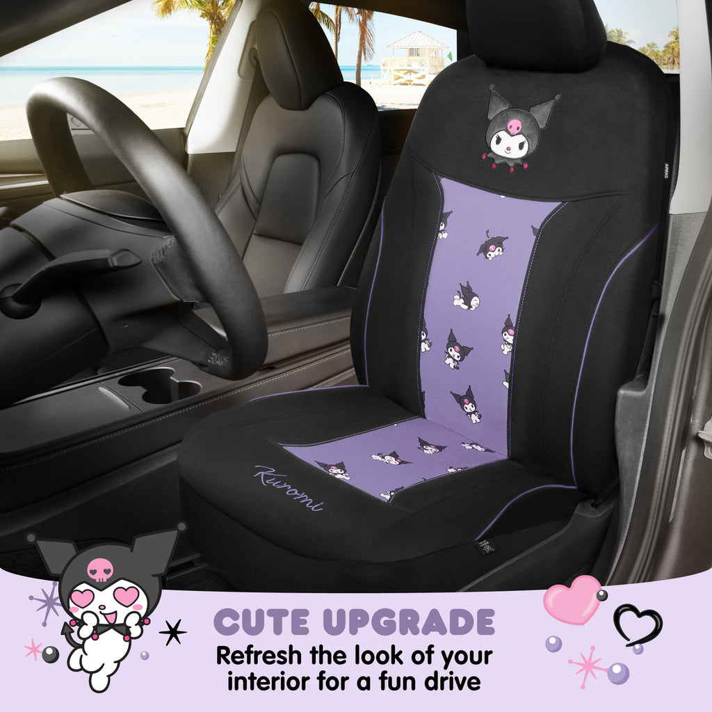 Sanrio Kuromi Car Seat Cover - Cute Black and Purple Front Seat Cover with Lavender Accents, Durable and Comfortable Polyester, Hello Kitty & Friends Car Accessories 1pc