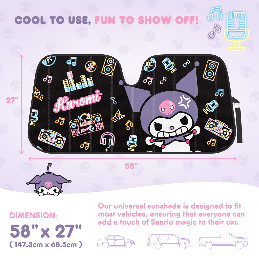 Official Sanrio Kuromi Neon Party Front Windshield Sunshade (58" x 28")