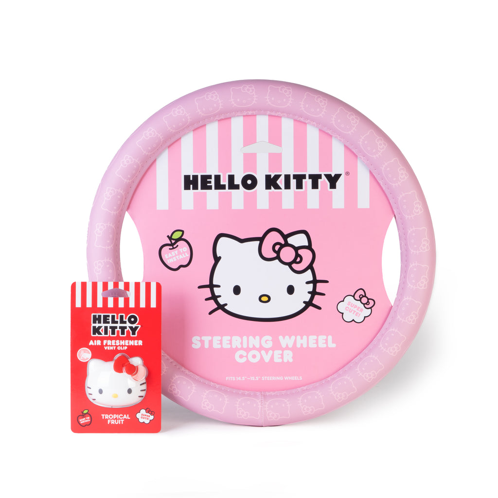 [Bundle] Hello Kitty Steering Wheel Cover, Official Sanrio Car Steering Wheel Cover with Easy Clip-on Car Air Freshener – Cute and Long-Lasting Hello Kitty Air Freshener for Car, Odor Eliminator, Fun Scents