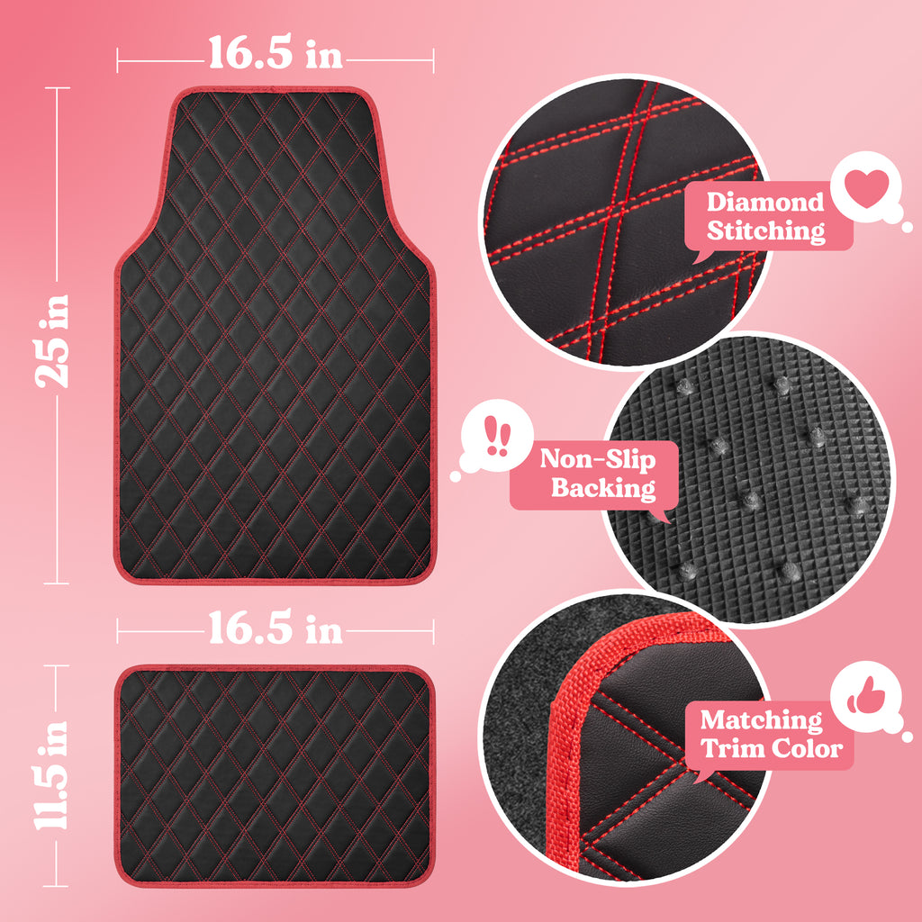 4-piece DiamondLuxe Front Floor Mats and Rear Floor Mats - Red - Red