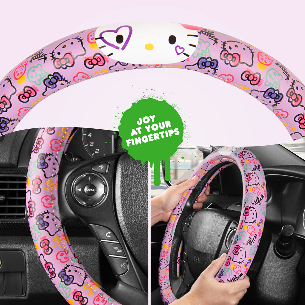 Sanrio Hello Kitty Steering Wheel Cover, Official Sanrio Car Steering Wheel Cover with Universal Size 14.5 - 15.5, Cute Steering Wheel Cover for Women, Hello Kitty & Friends Car Accessories (Lavender Print)