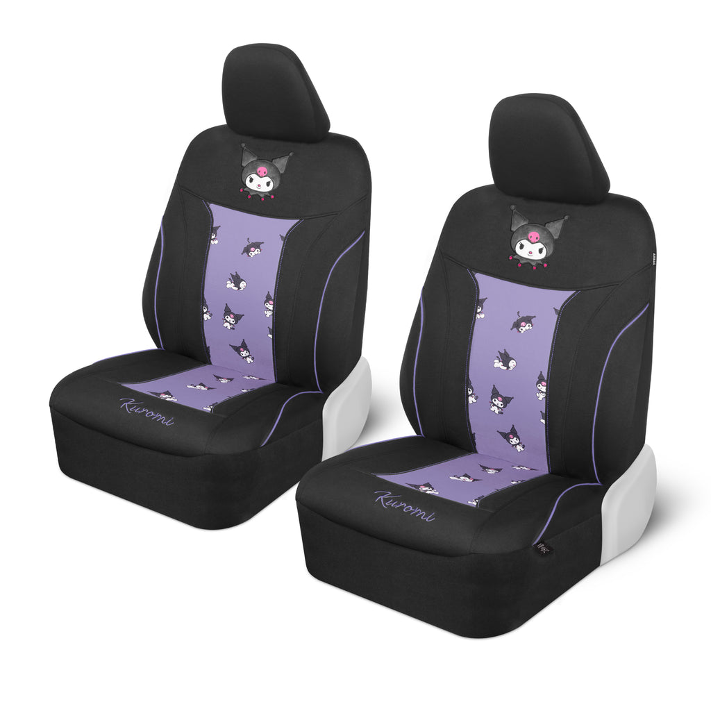 Sanrio Kuromi Car Seat Covers - Cute Black and Purple Front Seat Covers with Lavender Accents, Durable and Comfortable Polyester, Hello Kitty & Friends Car Accessories 2pc