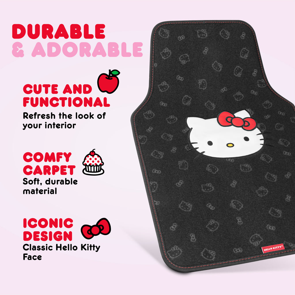 [Bundle] Hello Kitty Car Seat Covers, Car Floor Mats, Steering Wheel Cover, Windshield Sun Shade for Car Gift Pack Car Air Freshener Black and Red Hello Kitty Car Accessories for Women 9pc Combo