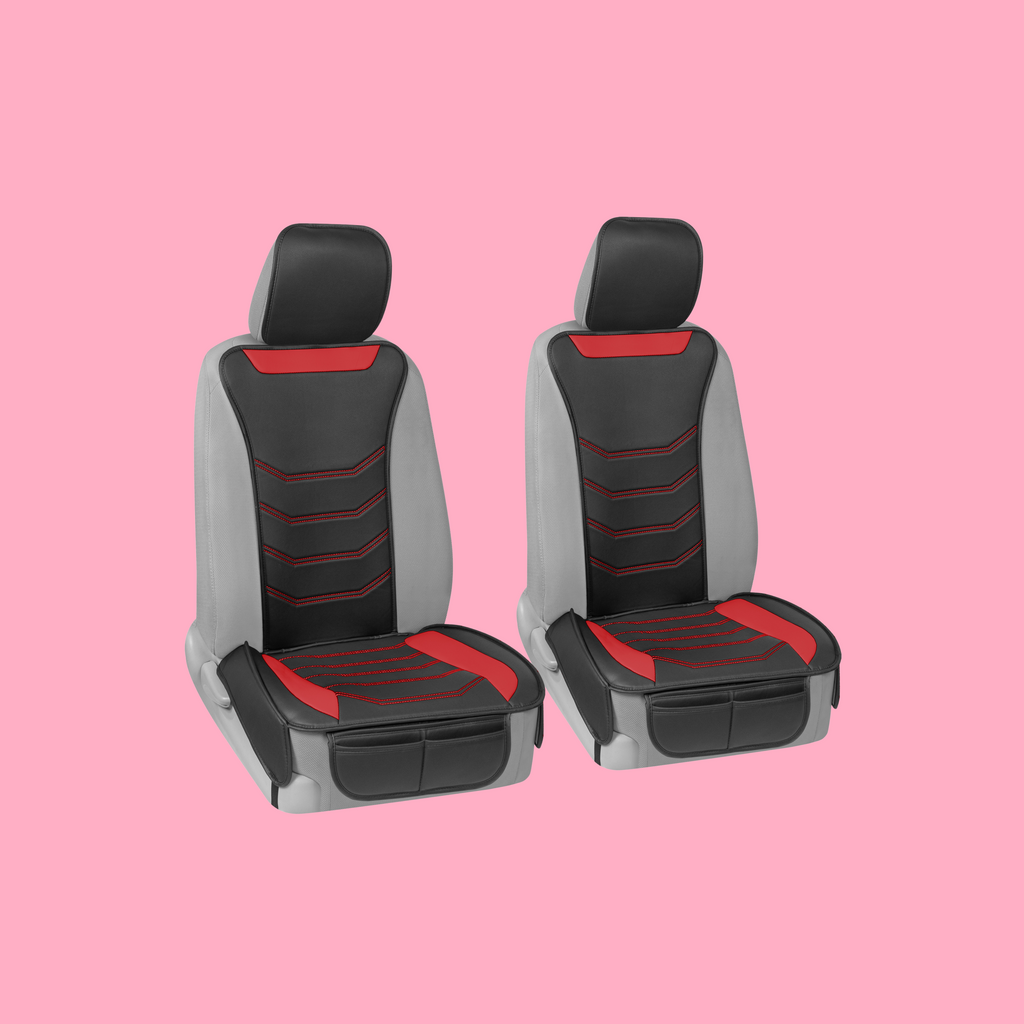 2-Pack LuxeFit Leatherette Front Seat Covers - Black/Red - Black/Red,Front (2-Pack)