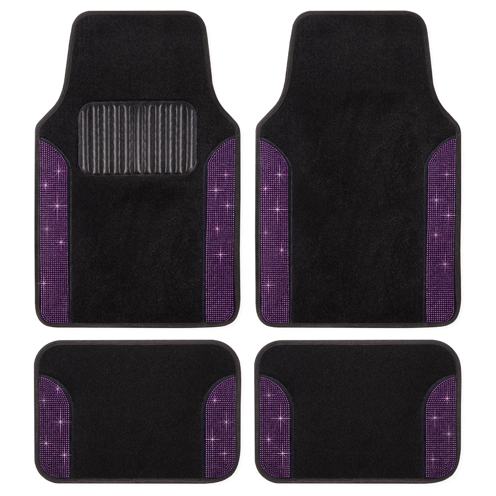 4-Piece Diamond Bling Front Floor Mats & Rear Floor Mats - Purple - Purple