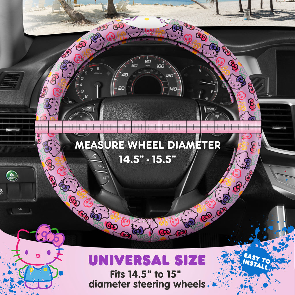 Sanrio Hello Kitty Steering Wheel Cover, Official Sanrio Car Steering Wheel Cover with Universal Size 14.5 - 15.5, Cute Steering Wheel Cover for Women, Hello Kitty & Friends Car Accessories (Lavender Print)