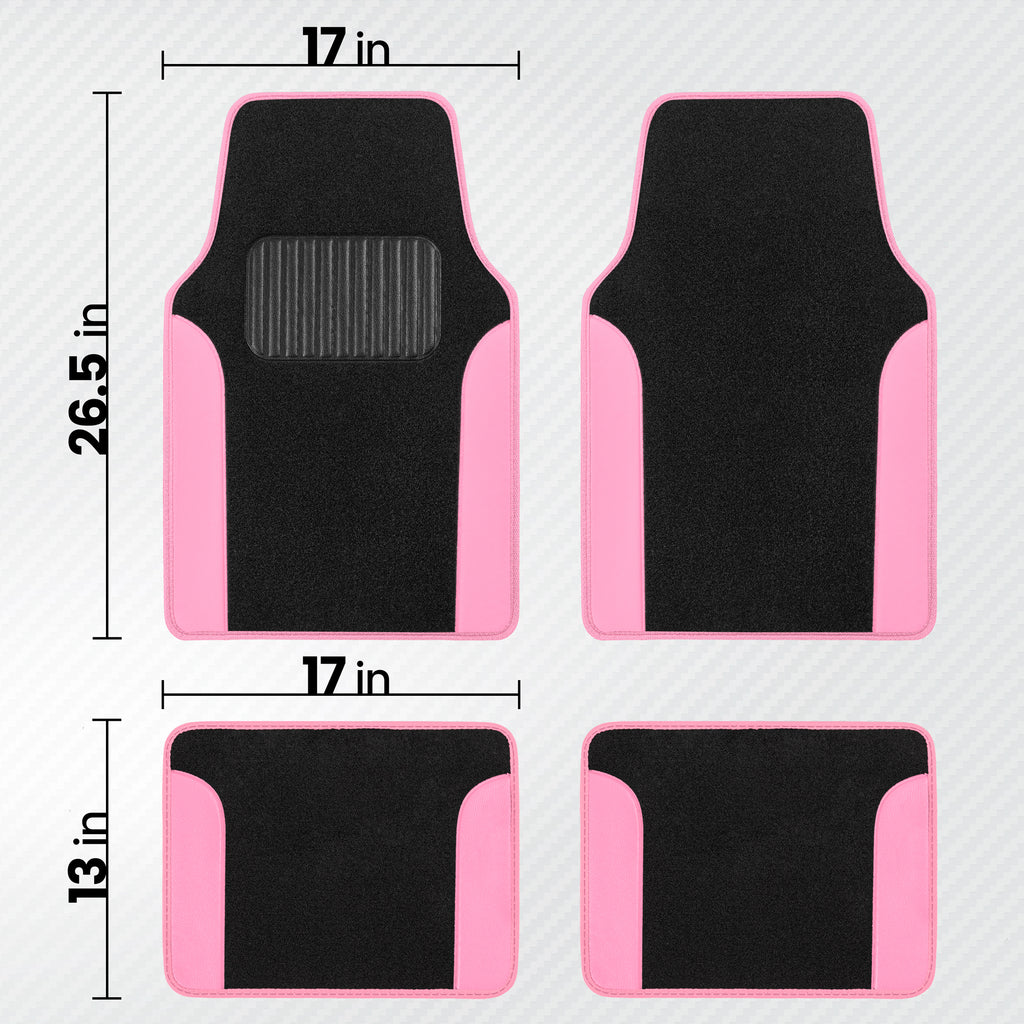 4-Piece Carpet Leatherette Front Floor Mats & Rear Floor Mats - Pink - Pink