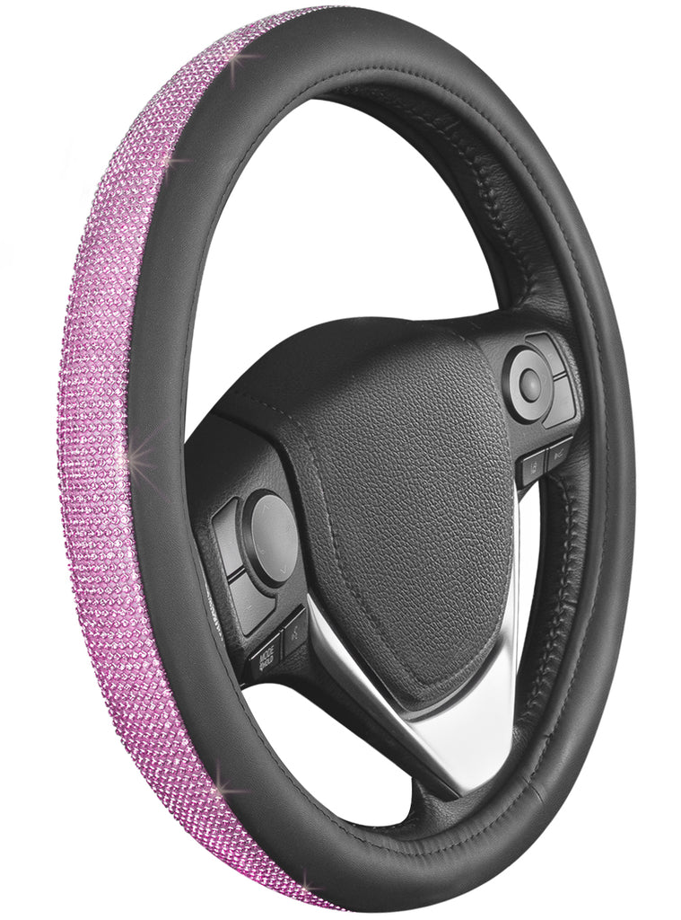 Crystal Diamond Bling Steering Wheel Cover (Standard 14.5" - 15.5") - Pink - Pink