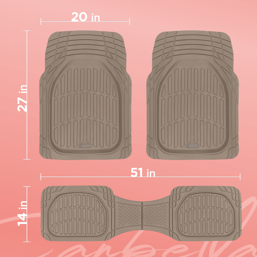 3-Piece Front Floor Mats and Rear Floor Mats - Heavy Duty Deep Dish - Dark Beige - Dark Beige