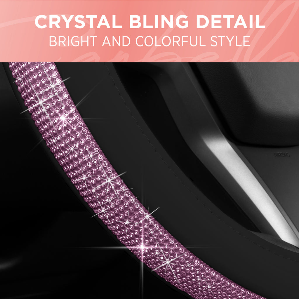 Crystal Diamond Bling Steering Wheel Cover (Standard 14.5" - 15.5") - Pink - Pink