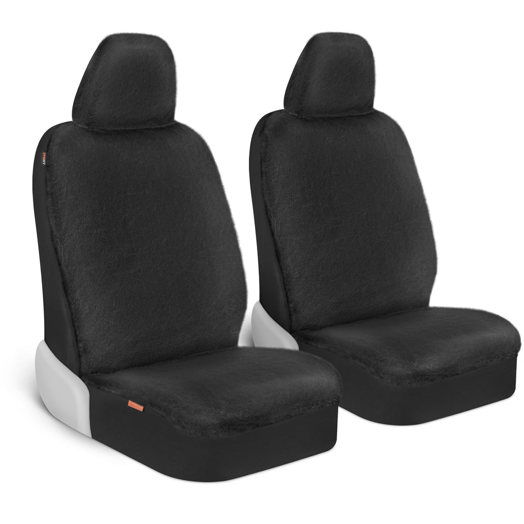 2-Pack Plush Faux Sheepskin Fur Car Seat Covers - Black - Black