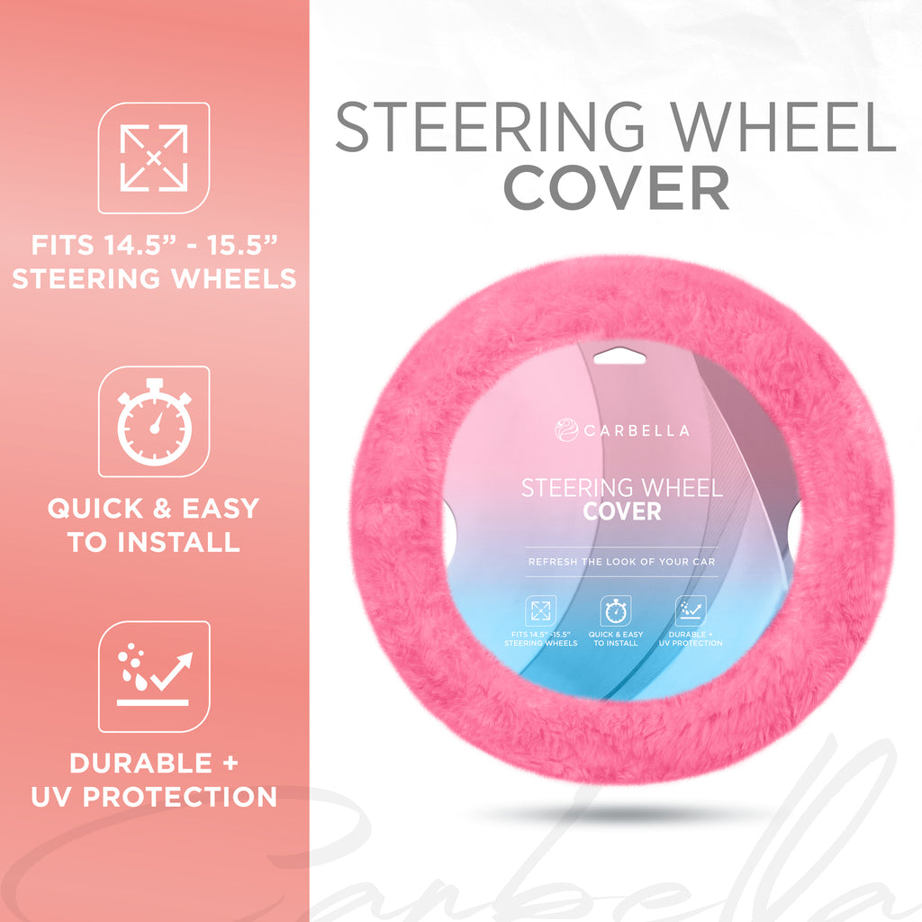 Plush Faux Fur Steering Wheel Cover (Standard 14.5" - 15.5") - Pink - Pink