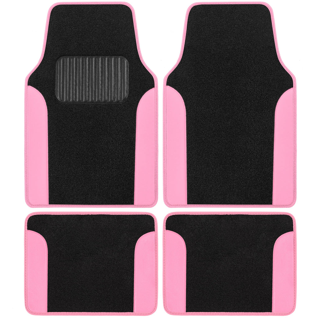 4-Piece Two-Tone Carpet Leatherette Front Floor Mats & Rear Floor Mats