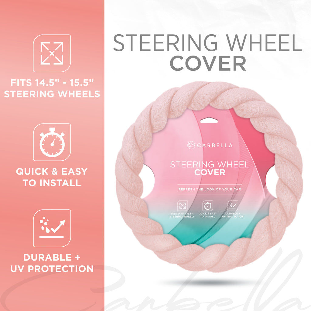 Twisted Plush Faux Fur Steering Wheel Cover (Standard 14.5" - 15.5") - Soft Pink - Soft Pink