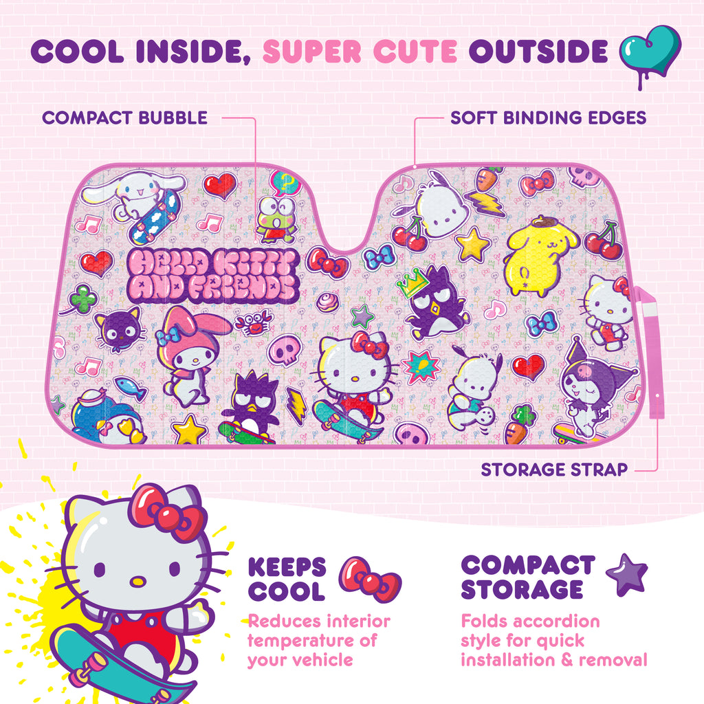 Official Sanrio Hello Kitty and Friends Front Windshield Sunshade (58" x 28")