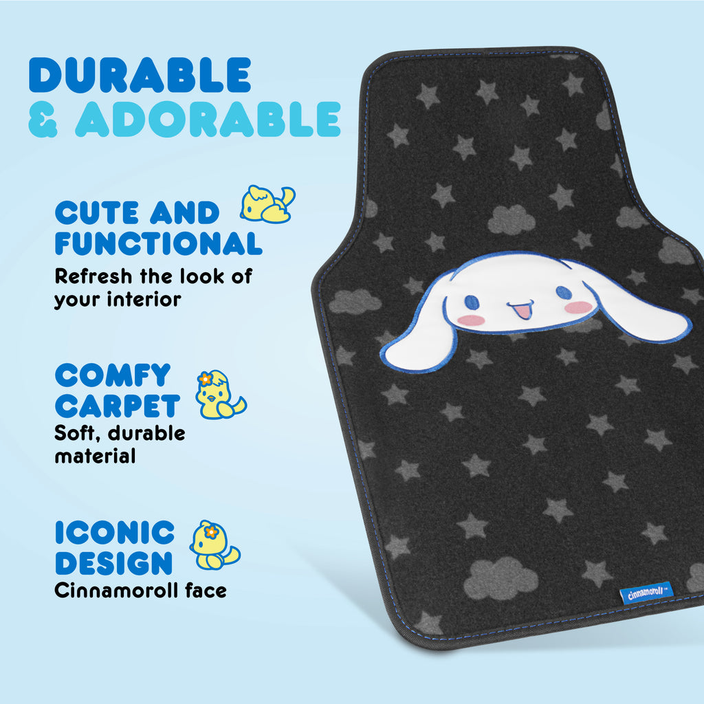 [Bundle] Hello Kitty Cinnamoroll Car Seat Covers - Adorable Light Blue Front Seat Covers with 4PC Carpet Car Floor Mats - Universal Fit for Cars, SUVs & Trucks - Super Cute Cinnamoroll Print & Pattern Accents