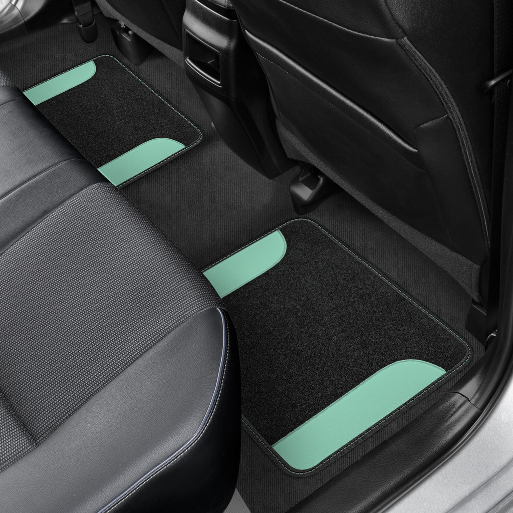 4-Piece Carpet Leatherette Front Floor Mats & Rear Floor Mats - Mint - Mint