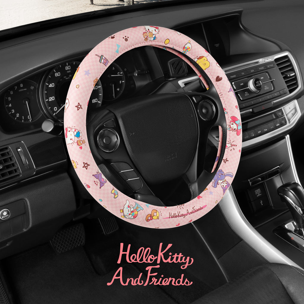 Hello Kitty and Friends Steering Wheel Cover, Universal Fit Cute Accessories for Women, Stylish Decor Gift Hello Accessories - Fits Standard Wheels 14.5"-15"