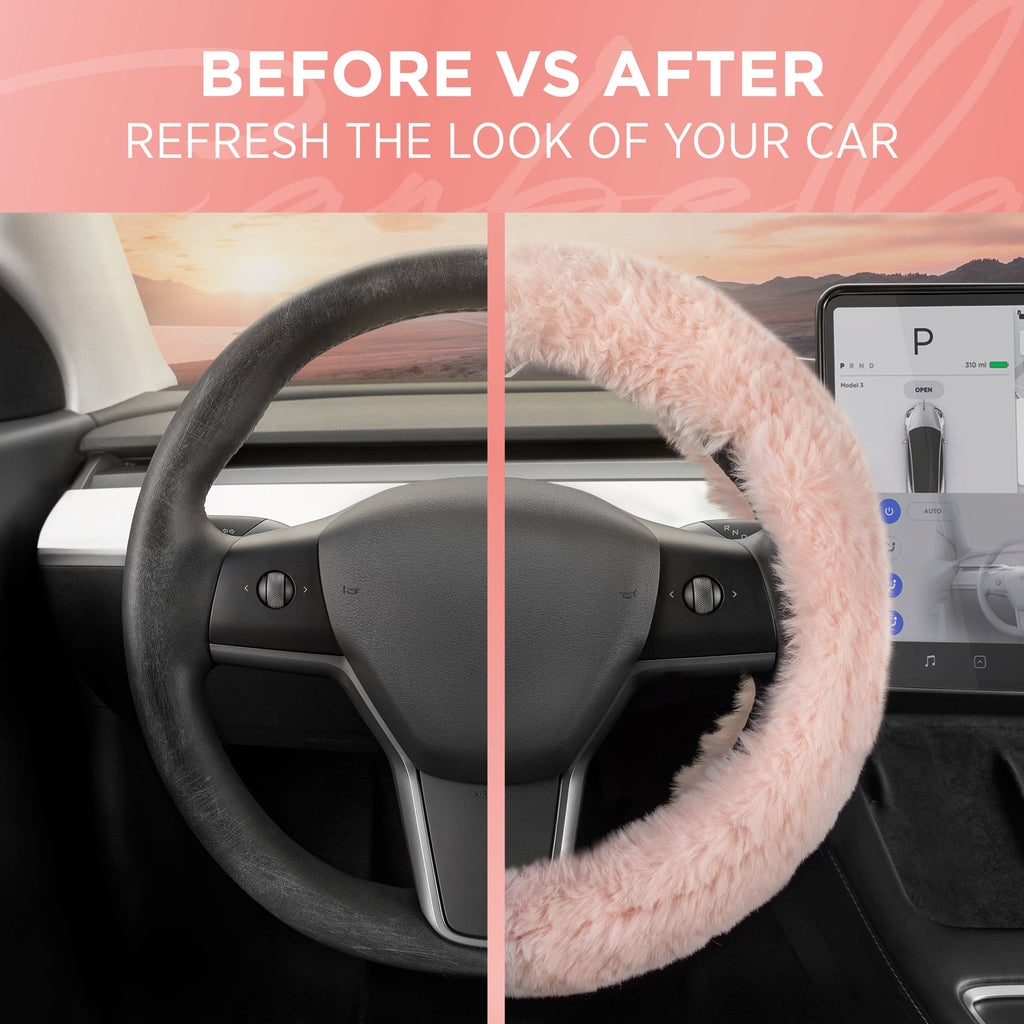 Plush Faux Fur Steering Wheel Cover (Standard 14.5" - 15.5")