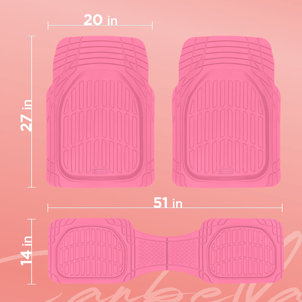 3-Piece Front Floor Mats and Rear Floor Mats - Heavy Duty Deep Dish - Pink - Pink