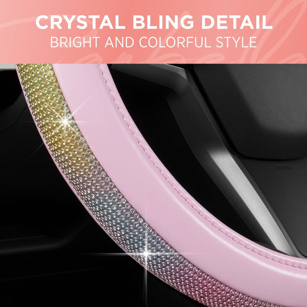 Rainbow Diamond Bling Steering Wheel Cover (Standard 14.5" - 15.5") - Pink - Pink