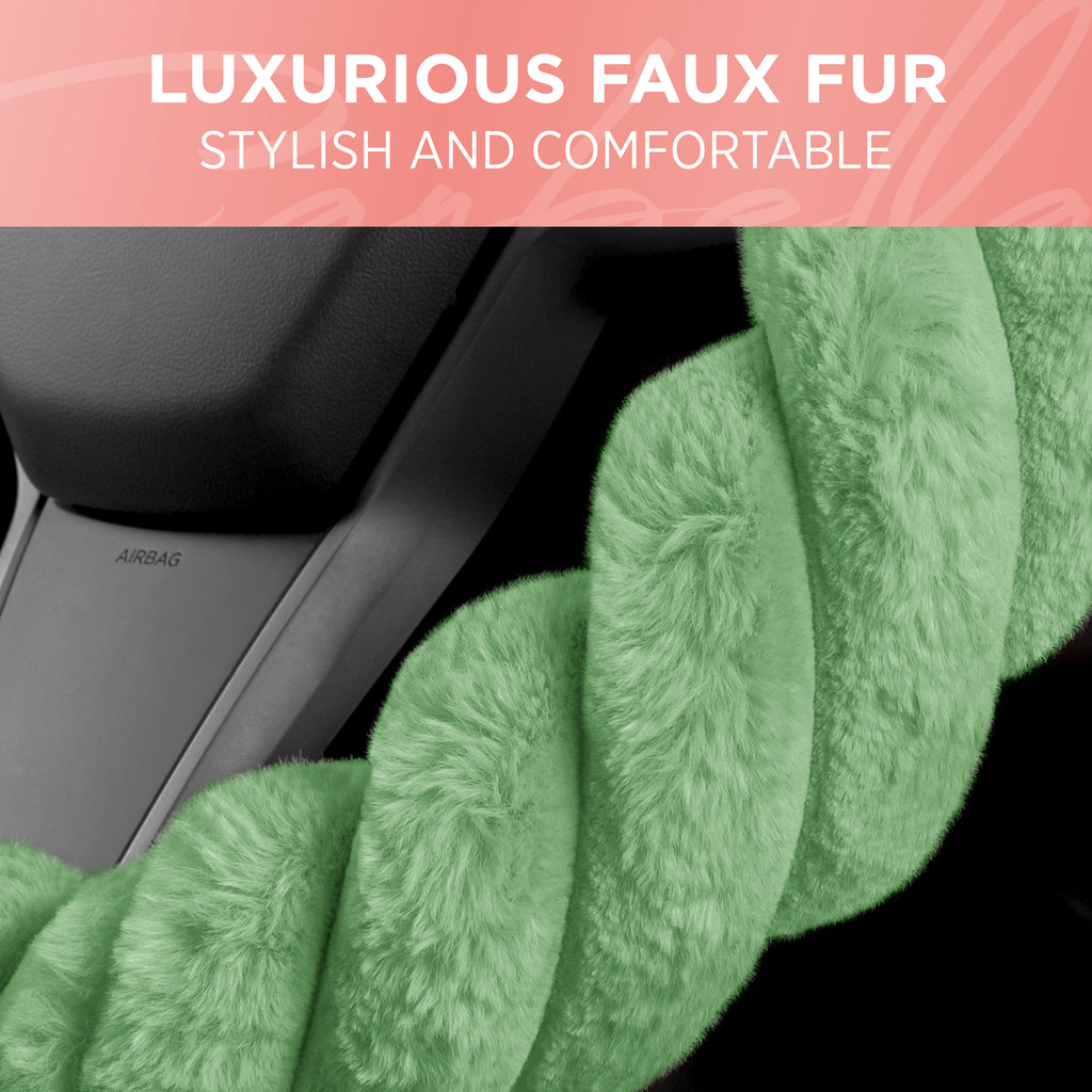 Twisted Plush Faux Fur Steering Wheel Cover (Standard 14.5" - 15.5") - Green - Green