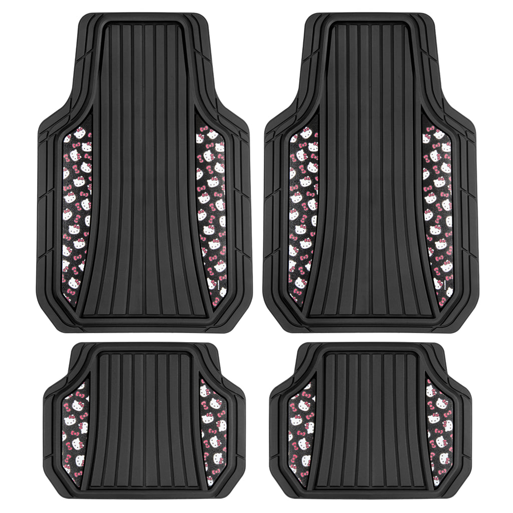 Hello Kitty Car Mats 4pc Floor Mats for Cars Trucks SUVs Kawaii Car Floor Mats for Women Men Accessories Rubber Heavy Duty Cute Non-Slip Always Front Rear Hello Kitty Car Accessories Classic Black with Red Bows