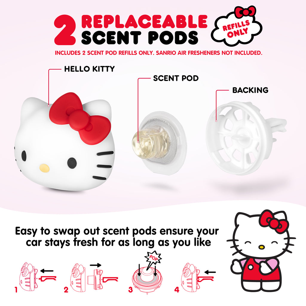 Official Sanrio Hello Kitty Car Air Freshener Refills 2-Pack - Tropical Fruit Scent – Cute Hello Kitty & Friends Car Accessories (2 Refills)