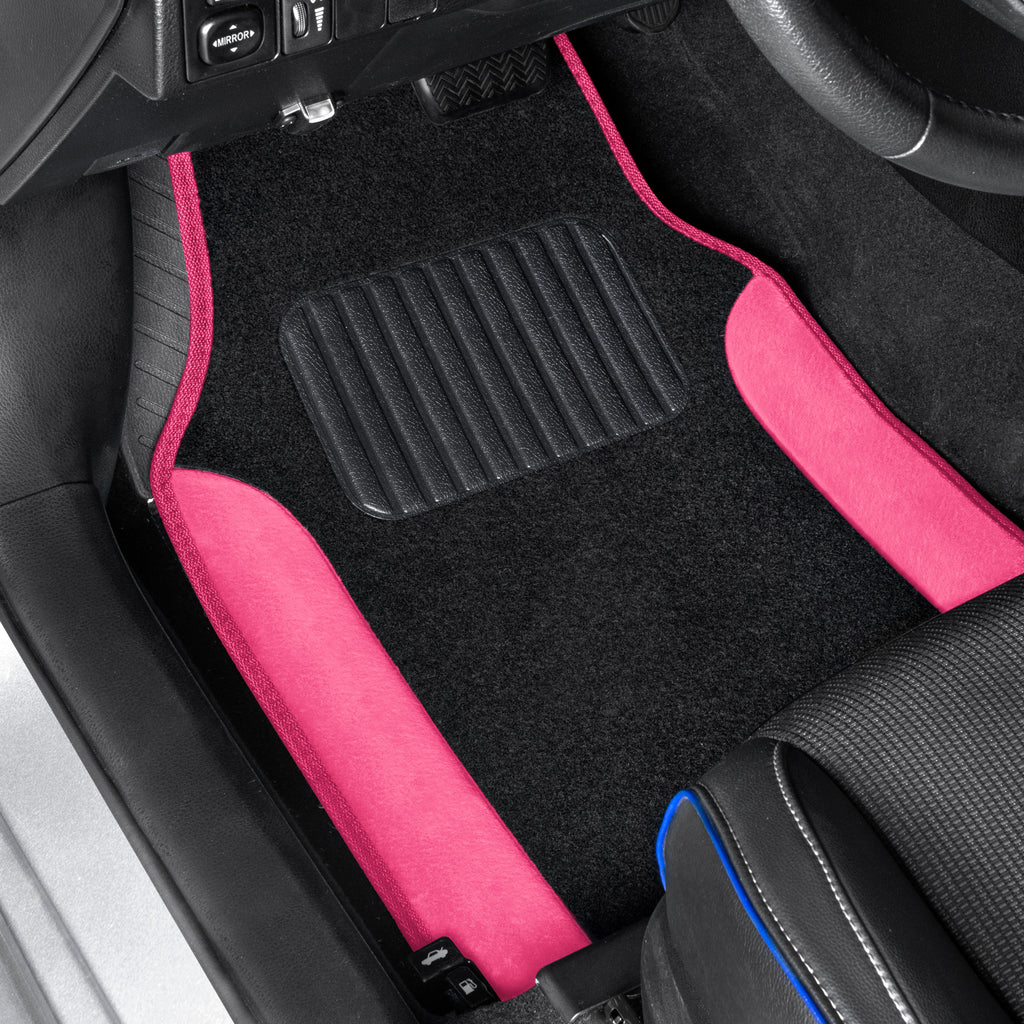 4-Piece Two-Tone Soft Carpet Front Floor Mats & Rear Floor Mats - Pink
