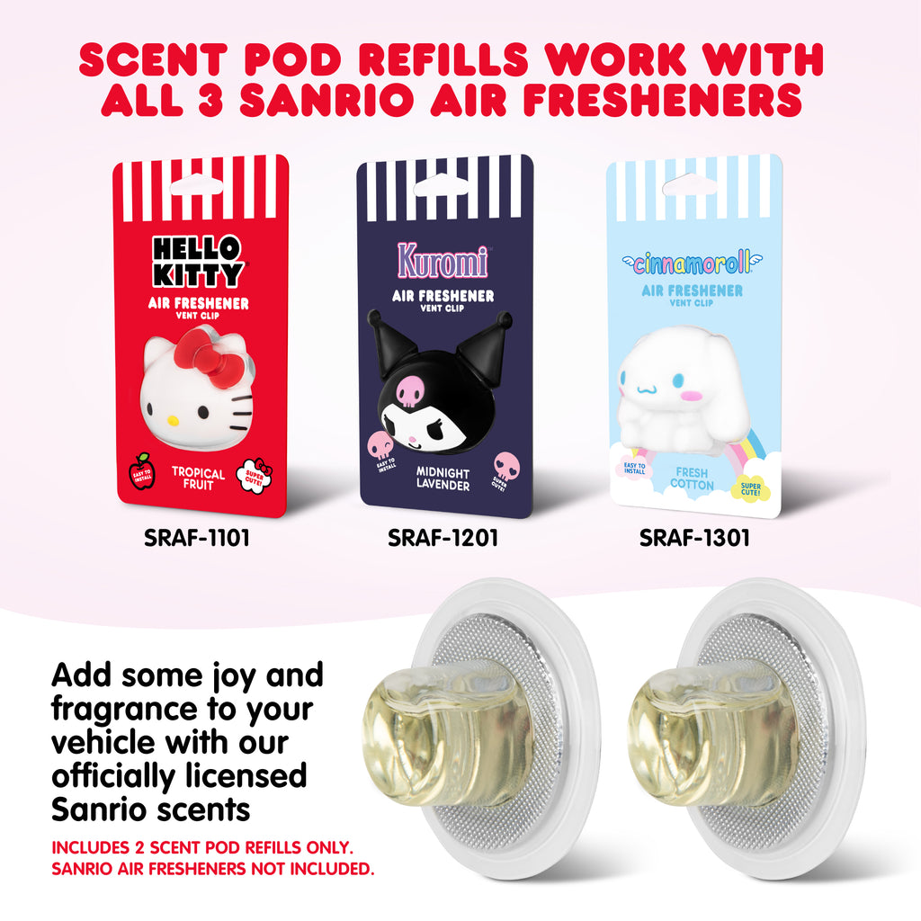 Official Sanrio Hello Kitty Car Air Freshener Refills 2-Pack - Tropical Fruit Scent – Cute Hello Kitty & Friends Car Accessories (2 Refills)