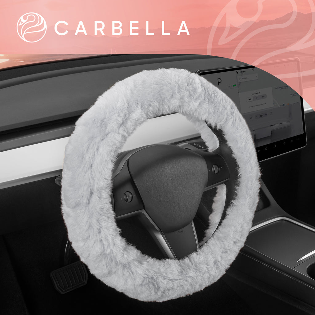 Plush Faux Fur Steering Wheel Cover (Standard 14.5" - 15.5") - Gray - Gray