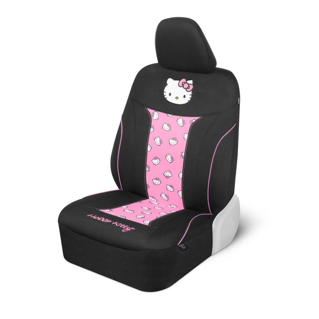 Sanrio Hello Kitty Car Seat Cover - Cute and Durable Pink Front Seat Cover, Adorable Hello Kitty Design, Comfortable and Long-Lasting Polyester, Hello Kitty & Friends Car Accessories 1pc Black/Pink