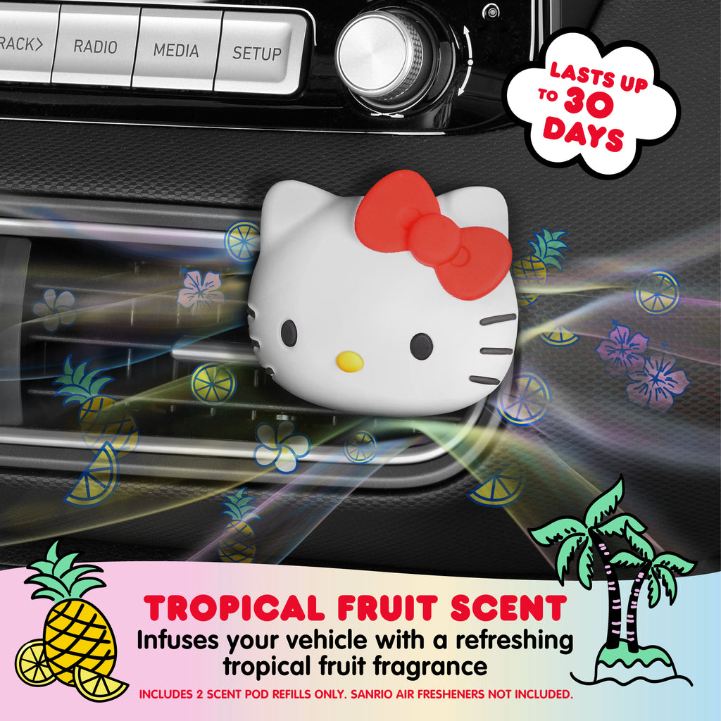 Official Sanrio Hello Kitty Car Air Freshener Refills 2-Pack - Tropical Fruit Scent – Cute Hello Kitty & Friends Car Accessories (2 Refills)