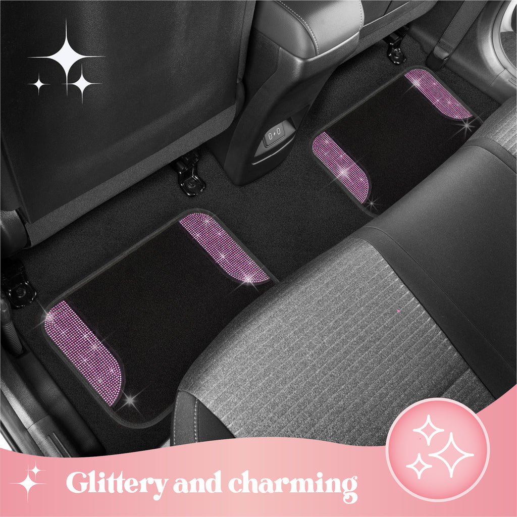 4-Piece Diamond Bling Front Floor Mats & Rear Floor Mats - Light Pink - Light Pink