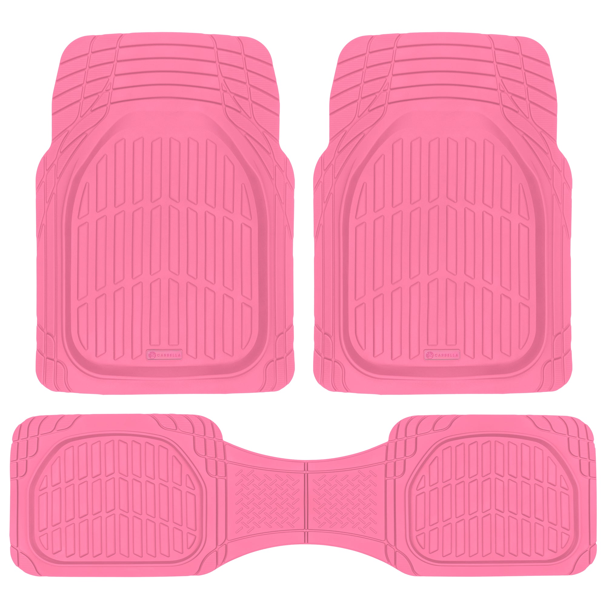 Carbella Pink Car Mats, 3 Piece Full Set Waterproof Trim-to-Fit Pink Floor Mats for Cars Trucks Suv, Deep Dish All-Weather Pink Car Floor Mats