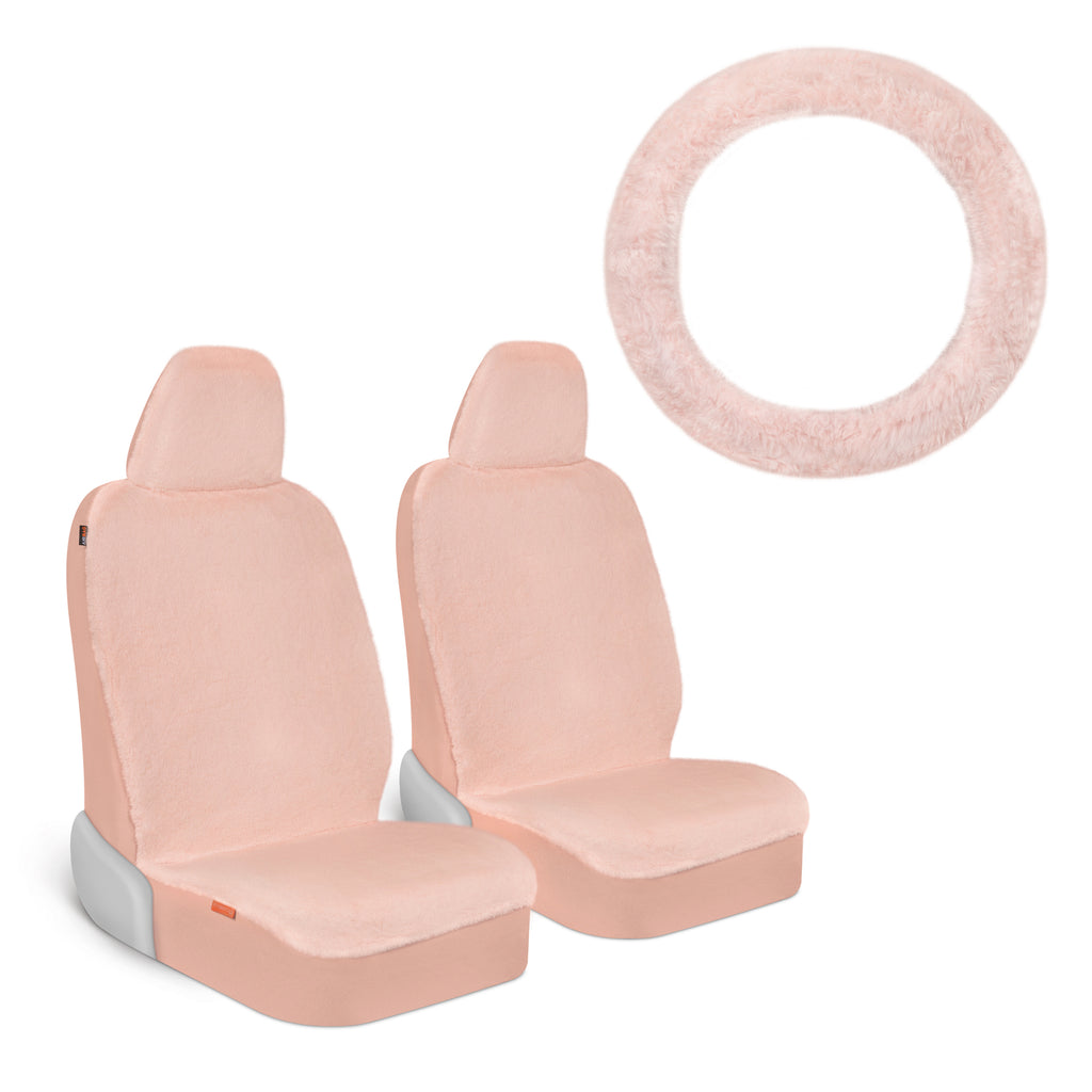 Soft Pink Faux Fur Seat Covers and Steering Wheel Cover