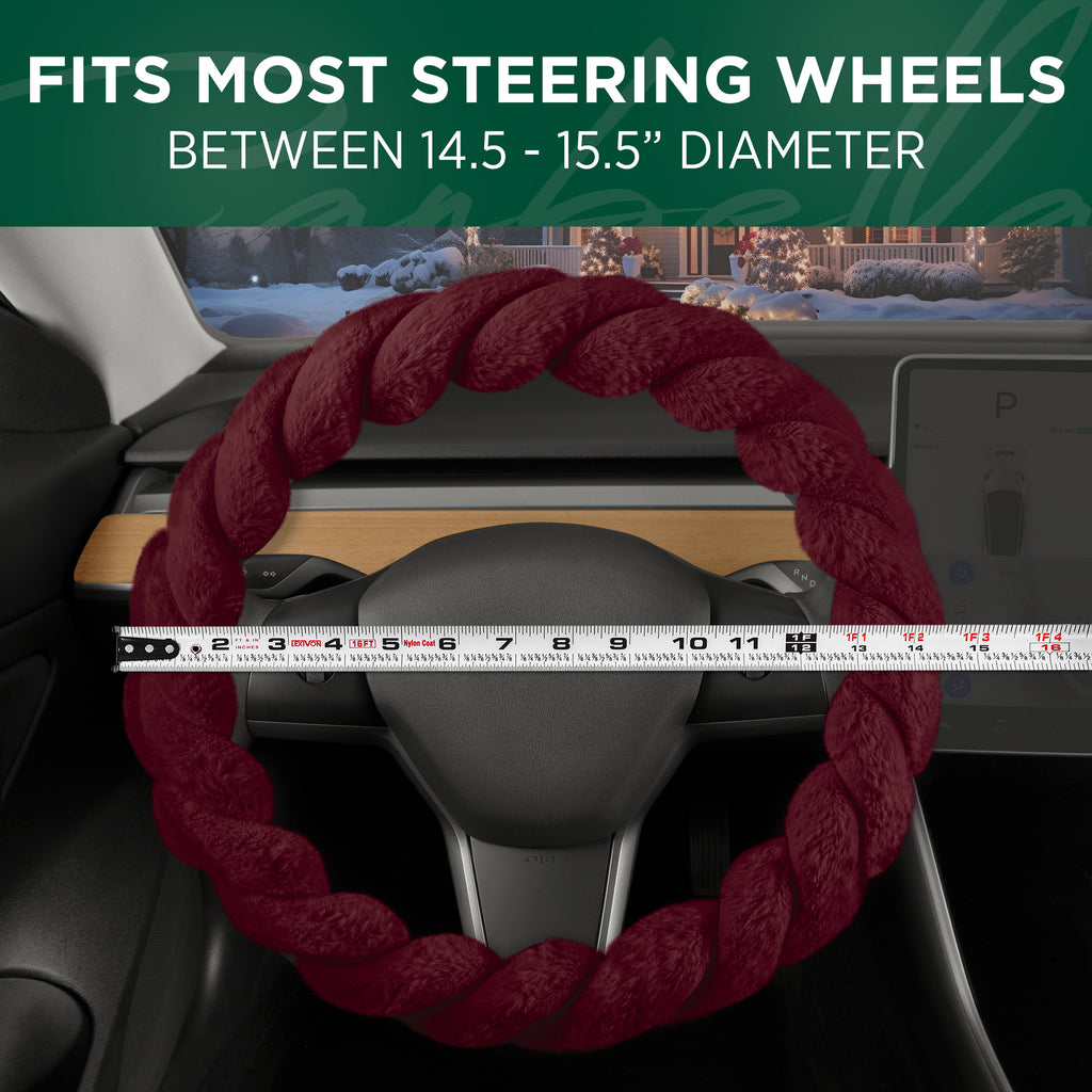 Red Faux Fur Steering Wheel Cover Fitment: Between 14.5" - 15.5" diameter