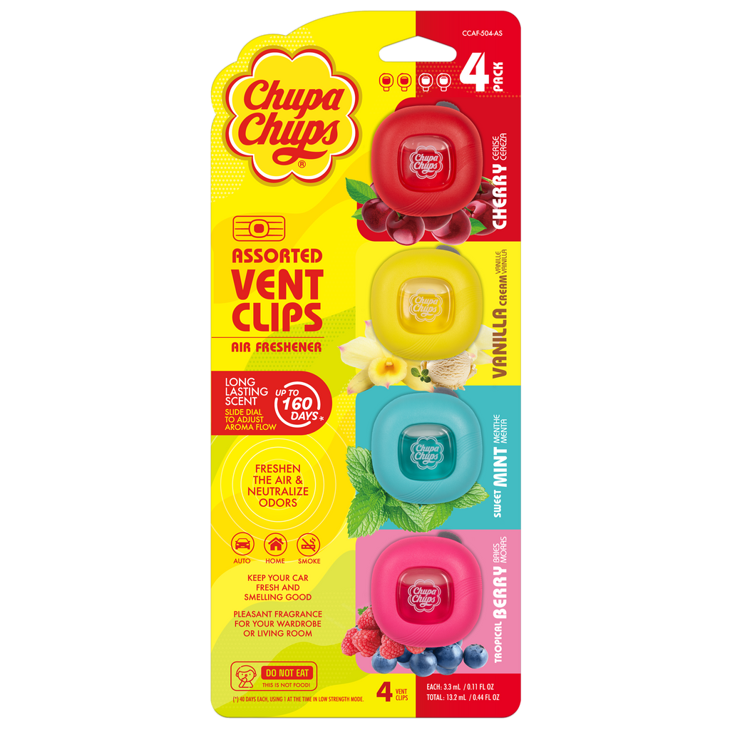 Chupa Chups Car Air Freshener Pack of 4 Assorted: Vanilla, Cherry, Mint, Berry