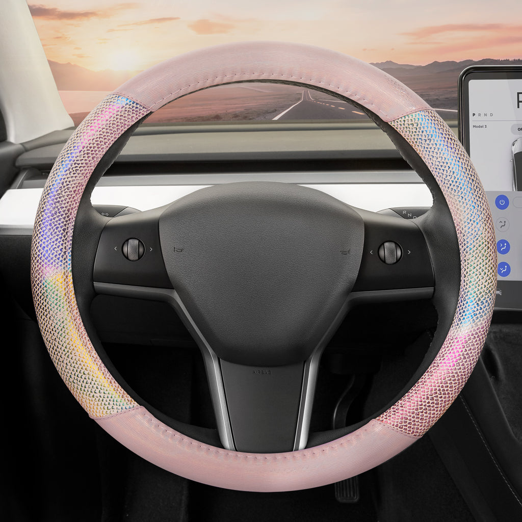 Rainbow Mermaid Steering Wheel Cover (Standard 14.5" - 15.5") - Pink